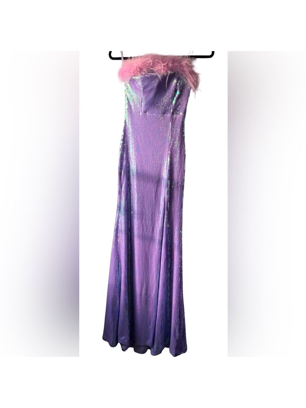 Honey & Rosie Formal Iridescent Sequin Feather Dress Purple Pink XS $129 Prom - Picture 3 of 8